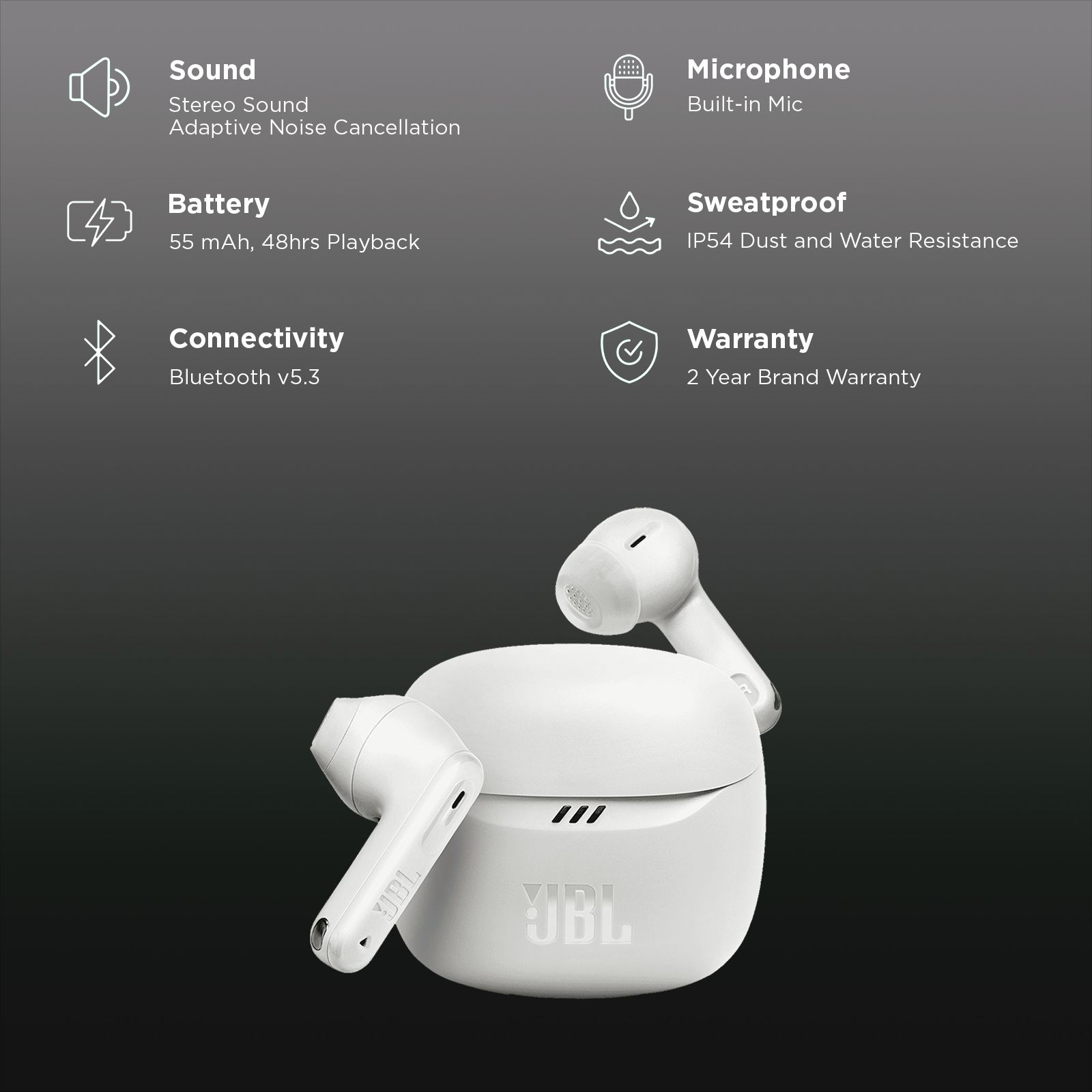 JBL Tune Flex 2 JBLTFLEX2WHT TWS Earbuds with Adaptive Noise Cancellation (IP54 Dust and Water Resistant, Ambient Aware, White) JBL Tune Flex 2 JBLTFLEX2WHT TWS Earbuds with Adaptive Noise Cancellation (IP54 Dust and Water Resistant, Ambient Aware, White)_3