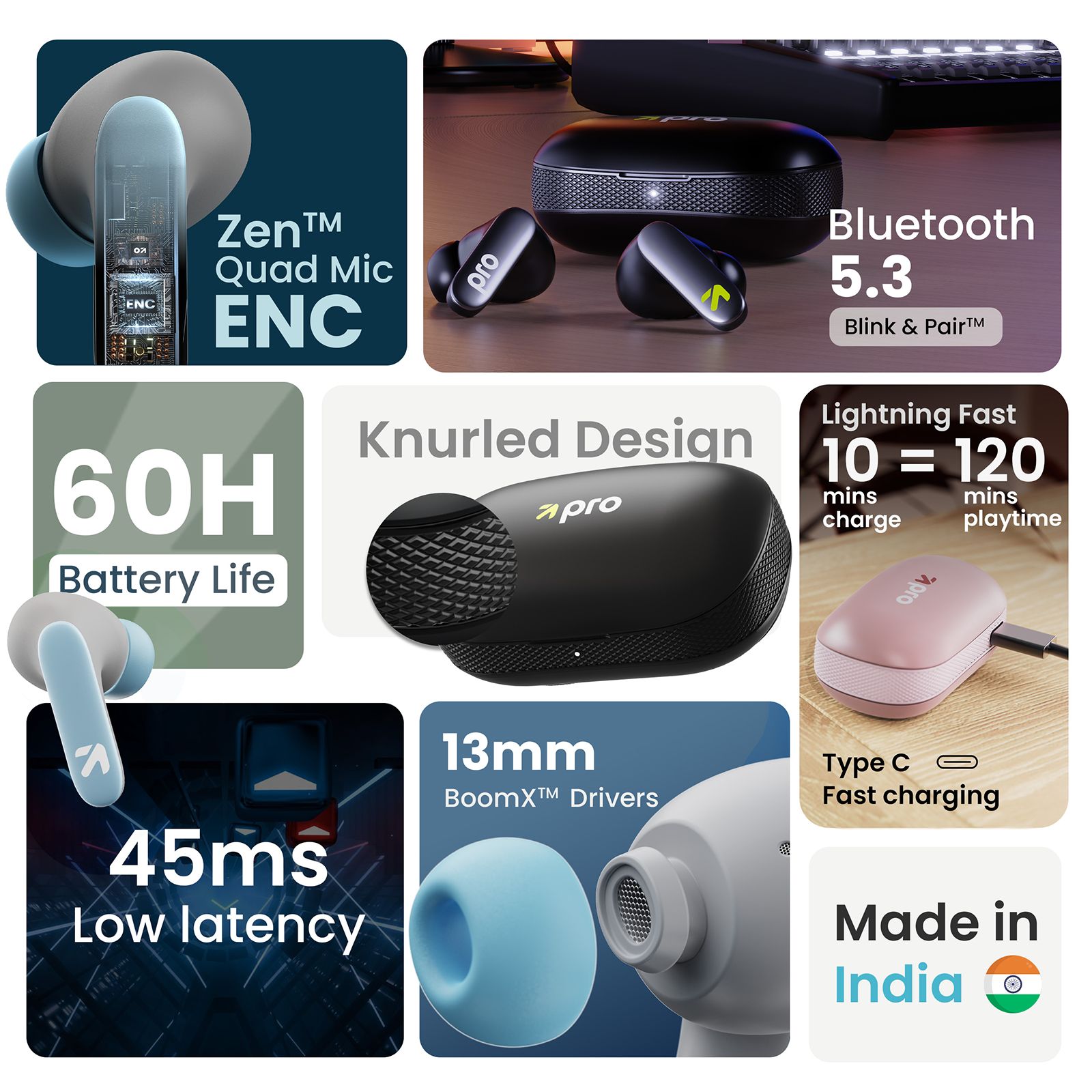 GOBOULT K60 TWS Earbuds with Environmental Noise Cancellation (IPX5 Water Resistant, Fast Charging, Black)_6