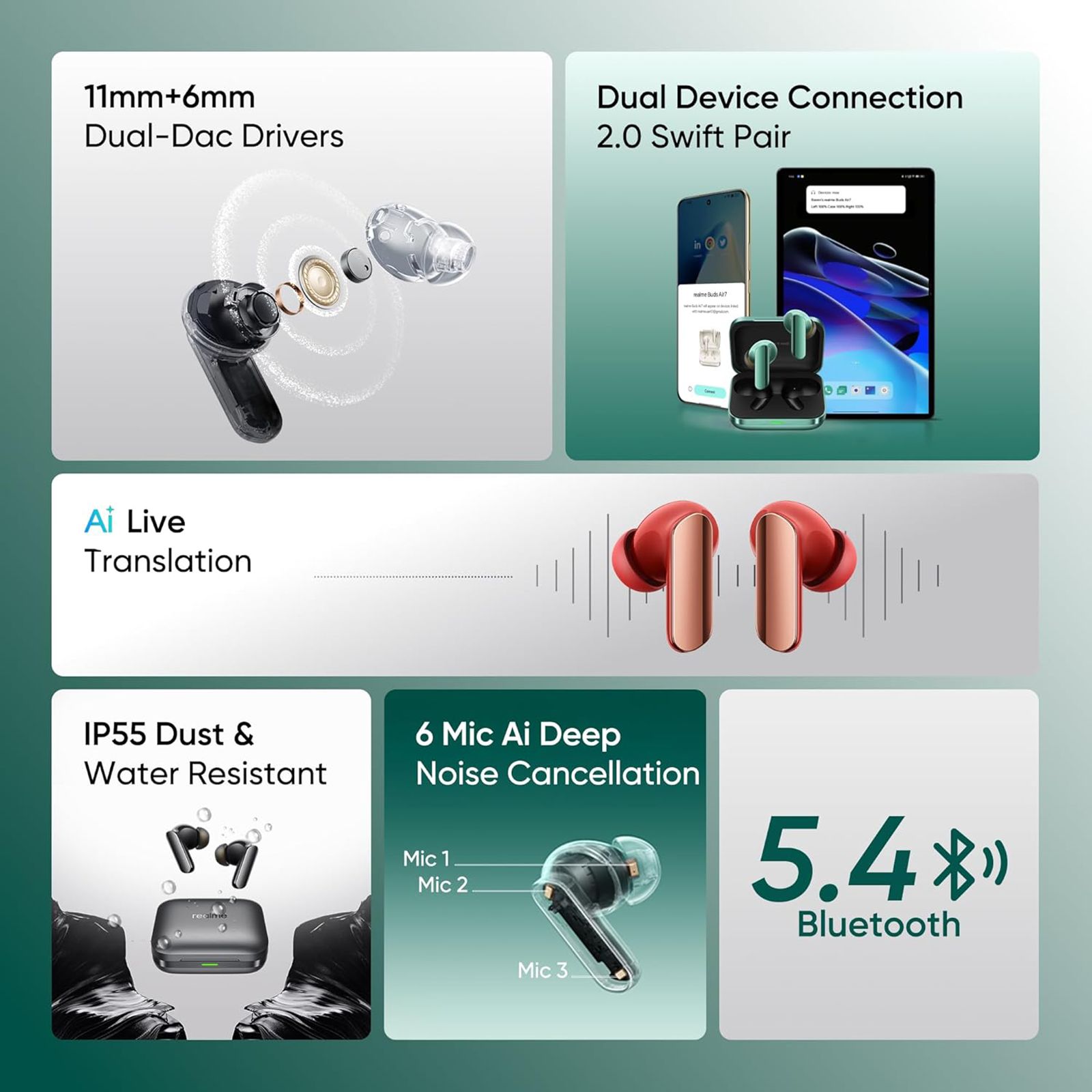 realme Buds Air 7 Pro TWS Earbuds with Active Noise Cancellation (IP55 Water & Dust Resistant, Google Fast Pair, Glory Beige) realme Buds Air 7 Pro TWS Earbuds with Active Noise Cancellation (IP55 Water & Dust Resistant, Google Fast Pair, Glory Beige)_6