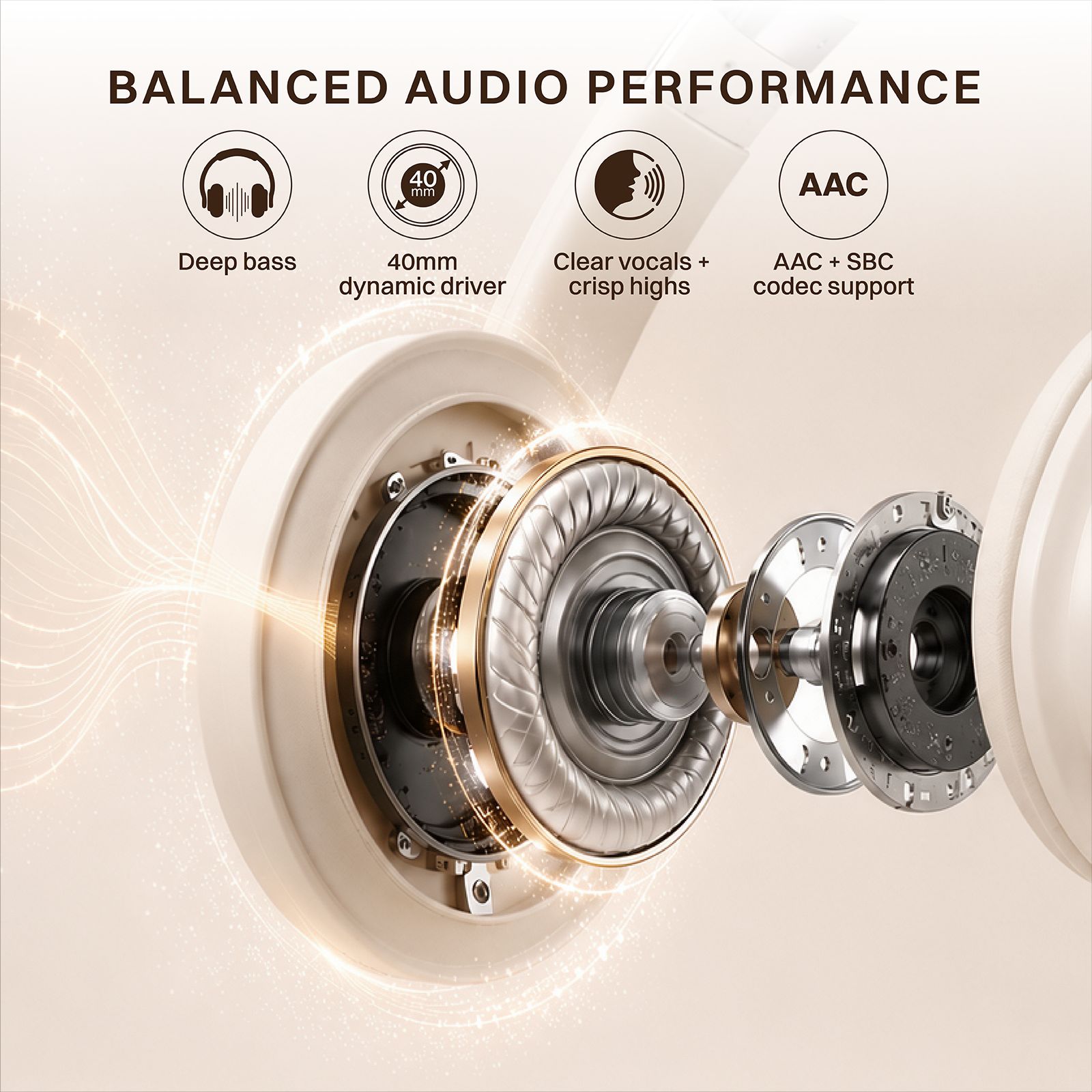 Croma Bluetooth Headphone with Mic (Active Noise Cancellation, Over Ear, Beige)_6