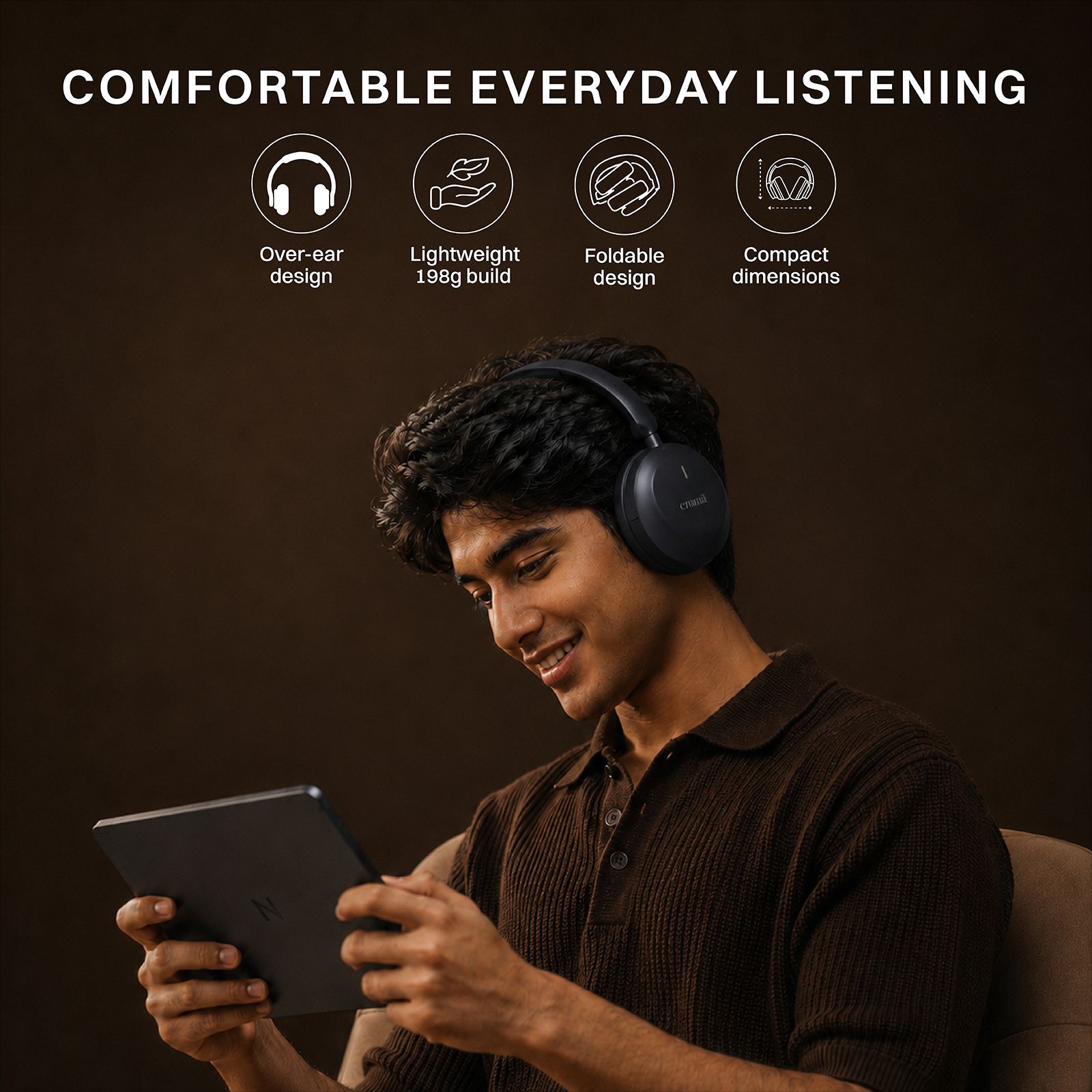 Croma HE101 Bluetooth Headphone with Mic (Environmental Noise Cancellation, Over Ear, Black) Croma HE101 Bluetooth Headphone with Mic (Environmental Noise Cancellation, Over Ear, Black)_4