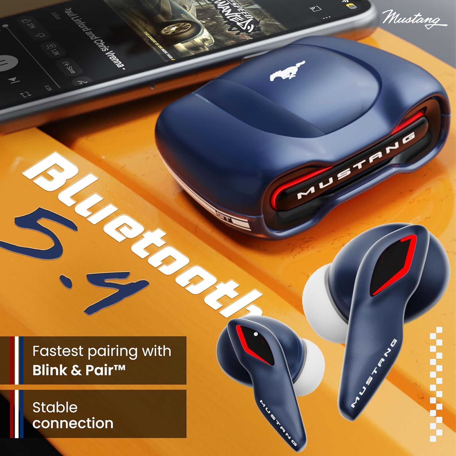 GOBOULT Mustang Torq TWS Earbuds with Environmental Noise Cancellation (IPX5 Water Resistant, Fast Charging, Blue)_6