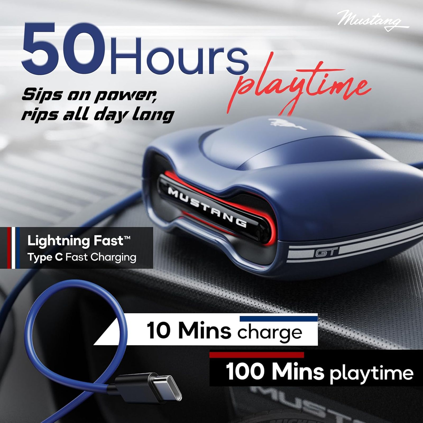 GOBOULT Mustang Torq TWS Earbuds with Environmental Noise Cancellation (IPX5 Water Resistant, Fast Charging, Blue)_8
