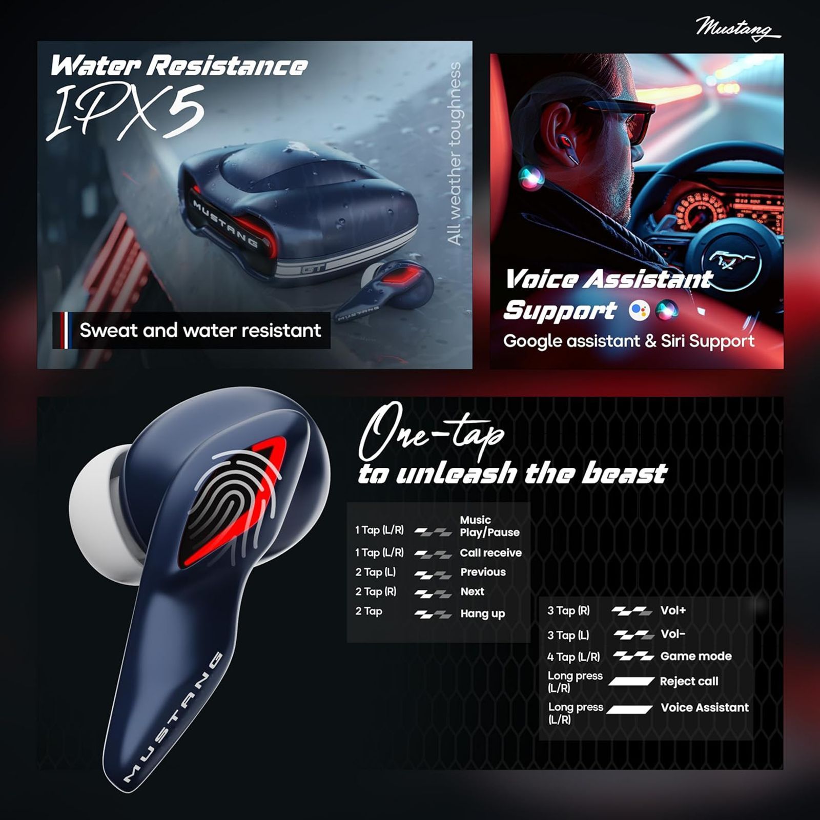 GOBOULT Mustang Torq TWS Earbuds with Environmental Noise Cancellation (IPX5 Water Resistant, Fast Charging, Blue)_11