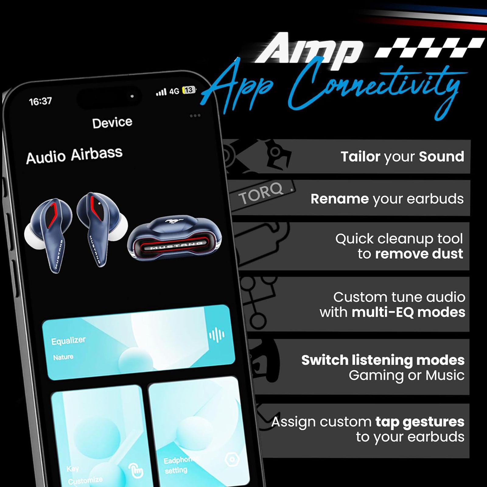 GOBOULT Mustang Torq TWS Earbuds with Environmental Noise Cancellation (IPX5 Water Resistant, Fast Charging, Blue)_12