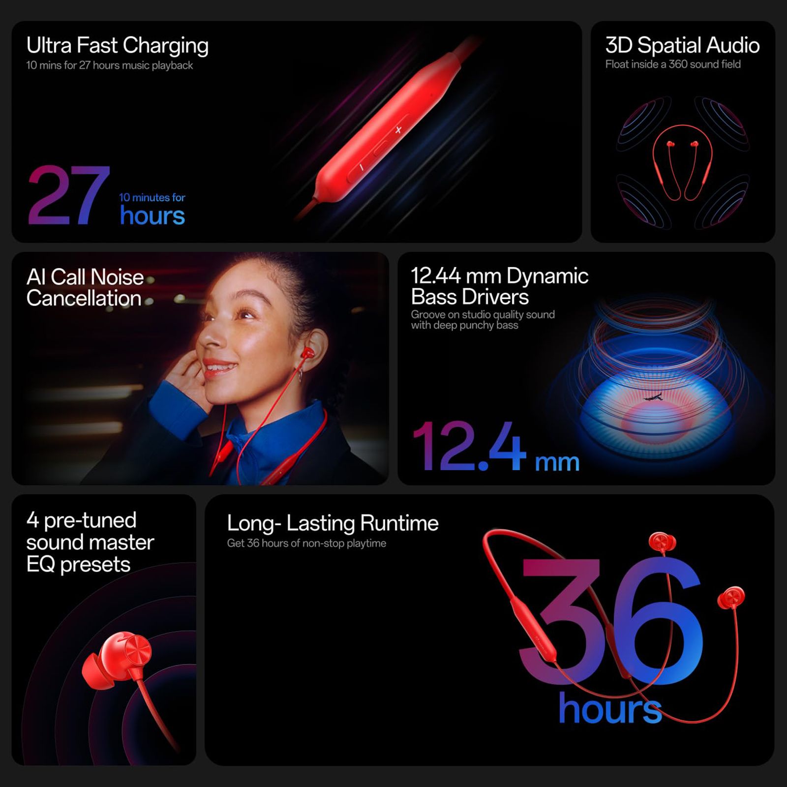 OnePlus Bullets Z3 Neckband with Environmental Noise Cancellation (IP55 Water Resistant, Magnetic Control, Crimson Eclipse)_9