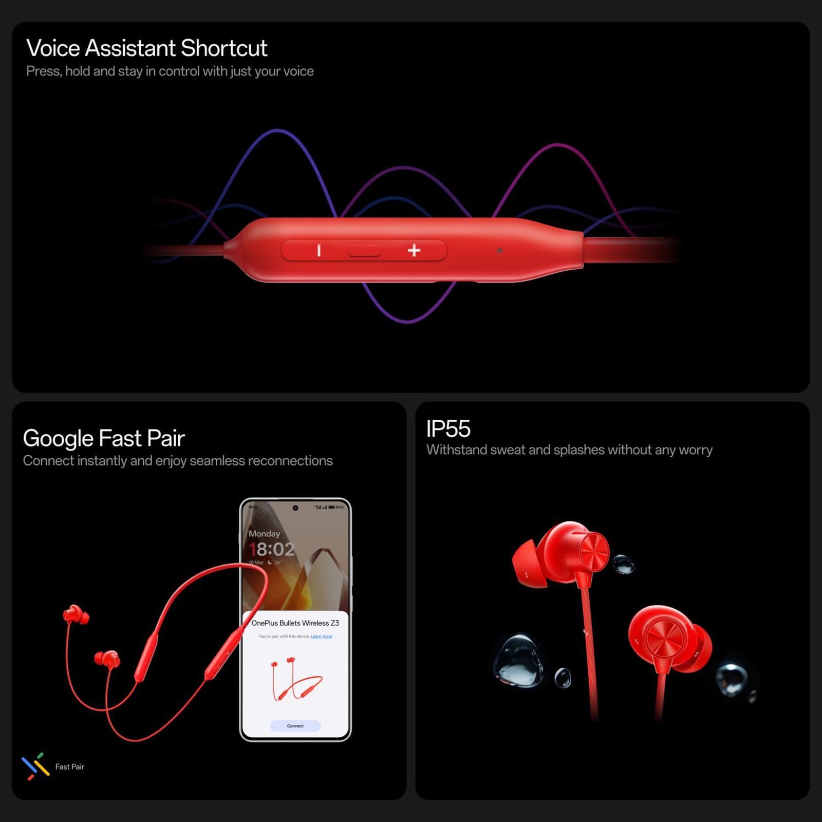OnePlus Bullets Z3 Neckband with Environmental Noise Cancellation (IP55 Water Resistant, Magnetic Control, Crimson Eclipse)_10