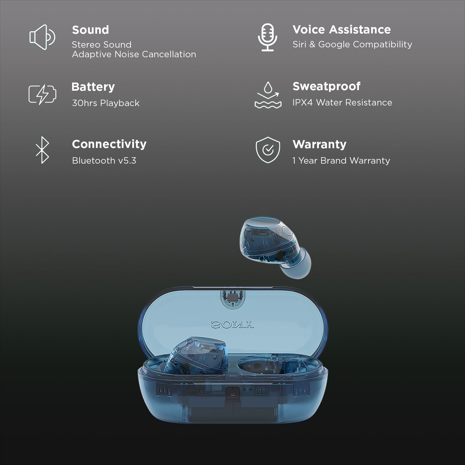 SONY WF-C710N TWS Earbuds with Advanced Noise Cancellation (IPX4 Water Resistant, Noise Sensor Technology, Glass Blue)_3