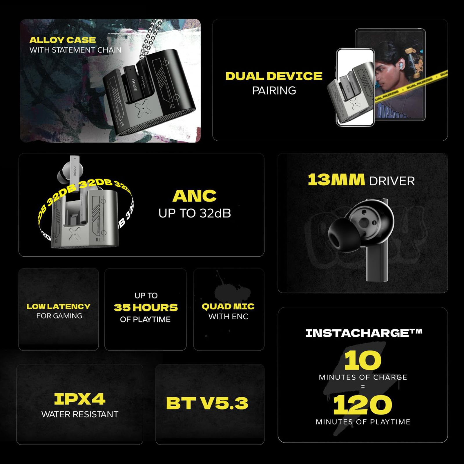 noise Buds Marine AUDHDPHNBUDSMARINE TWS Earbuds with Active Noise Cancellation (IPX4 Water Resistant, Dual Pairing, Marine Black) noise Buds Marine AUDHDPHNBUDSMARINE TWS Earbuds with Active Noise Cancellation (IPX4 Water Resistant, Dual Pairing, Marine Black)_8