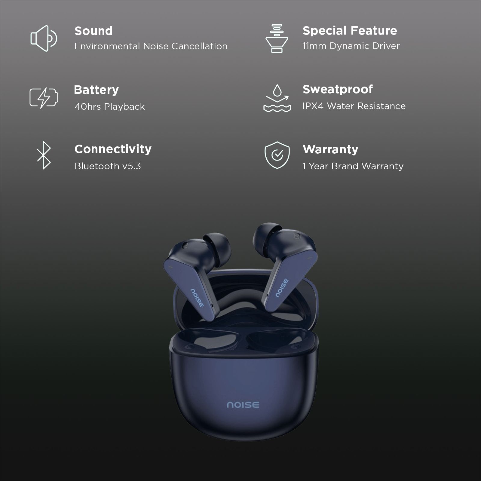 Noise Buds Vector TWS Earbuds with Environmental Noise Cancellation (IPX4 Water Resistant, Low Latency Mode, Midnight Blue) Noise Buds Vector TWS Earbuds with Environmental Noise Cancellation (IPX4 Water Resistant, Low Latency Mode, Midnight Blue)_2