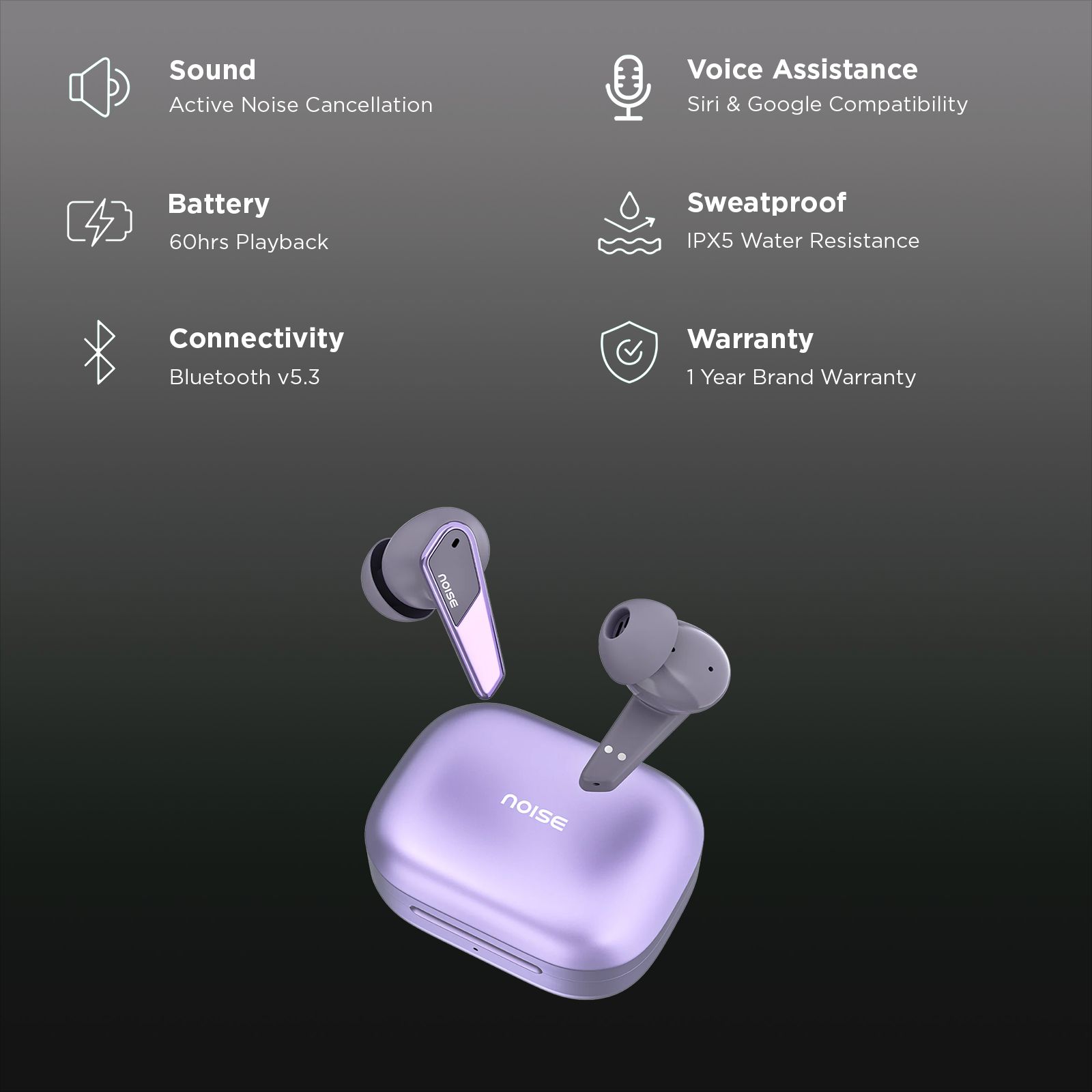 Noise Buds N1 Pro AUDHDPHNBUDSN1PRPL TWS Earbuds with Active Noise Cancellation (IPX5 Water Resistant, Instacharge, Chrome Purple)_2
