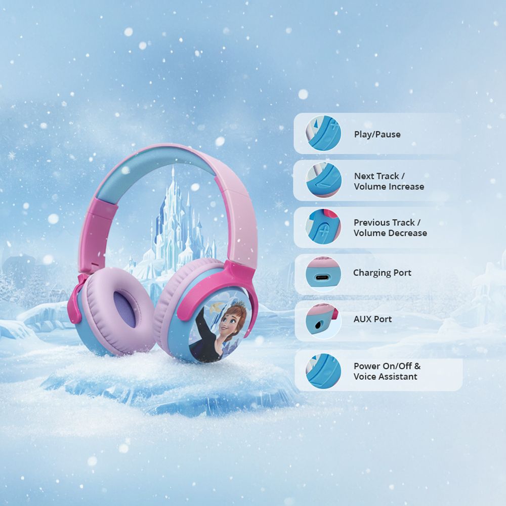 VOLKANO Disney Frozen DY-9955-FR Bluetooth Headphone with Mic (Kids Friendly Volume, Over Ear, Pink) VOLKANO Disney Frozen DY-9955-FR Bluetooth Headphone with Mic (Kids Friendly Volume, Over Ear, Pink)_5