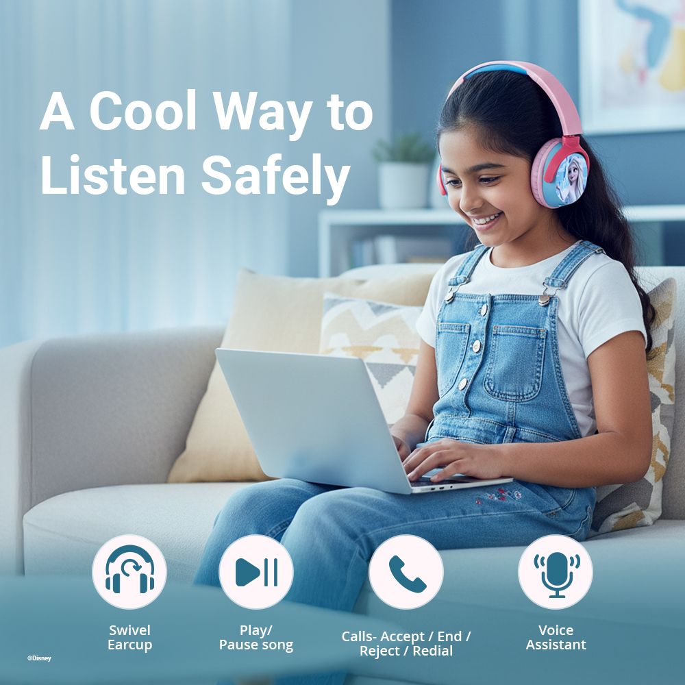 VOLKANO Disney Frozen DY-9955-FR Bluetooth Headphone with Mic (Kids Friendly Volume, Over Ear, Pink) VOLKANO Disney Frozen DY-9955-FR Bluetooth Headphone with Mic (Kids Friendly Volume, Over Ear, Pink)_8