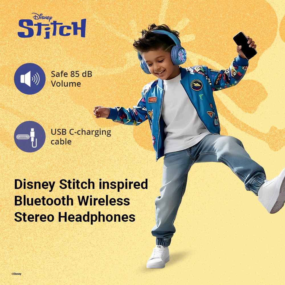 VOLKANO Disney Stitch DY-9955-ST Bluetooth Headphone with Mic (Kids Friendly Volume, Over Ear, Blue) VOLKANO Disney Stitch DY-9955-ST Bluetooth Headphone with Mic (Kids Friendly Volume, Over Ear, Blue)_6