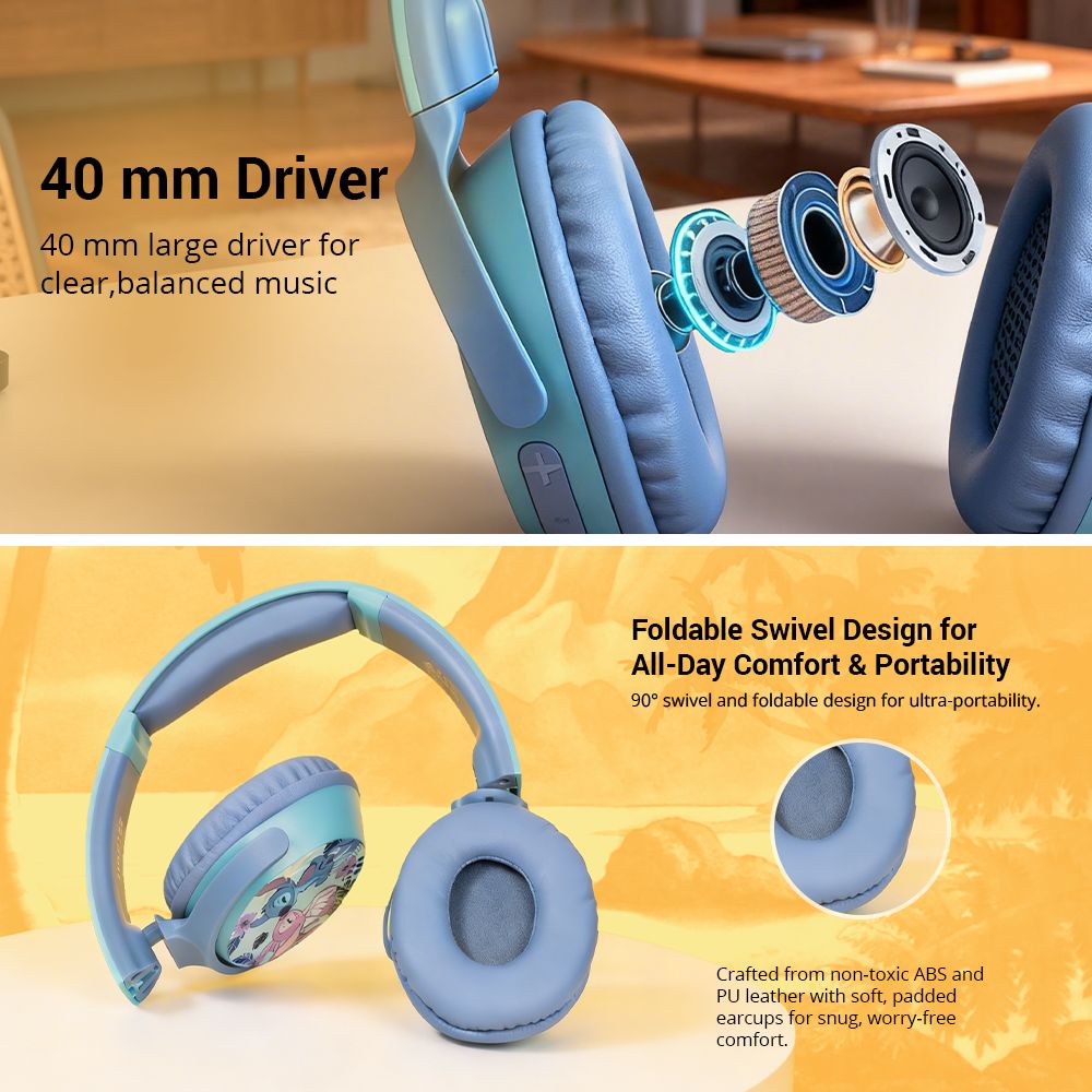 VOLKANO Disney Stitch DY-9955-ST Bluetooth Headphone with Mic (Kids Friendly Volume, Over Ear, Blue) VOLKANO Disney Stitch DY-9955-ST Bluetooth Headphone with Mic (Kids Friendly Volume, Over Ear, Blue)_8