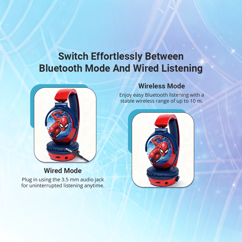 VOLKANO Marvel Spiderman MV-9955-SM Bluetooth Headphone with Mic (Kids Friendly Volume, Over Ear, Red)_10