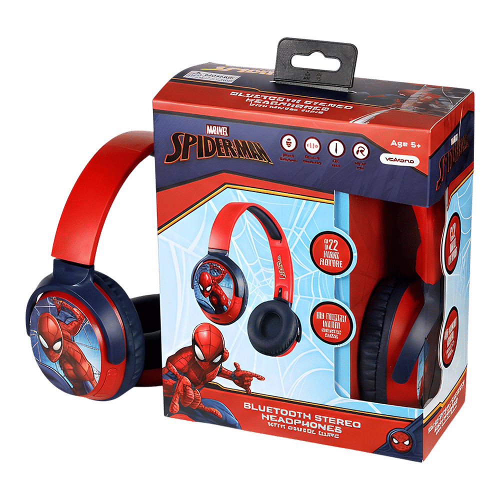 VOLKANO Marvel Spiderman MV-9955-SM Bluetooth Headphone with Mic (Kids Friendly Volume, Over Ear, Red)_3