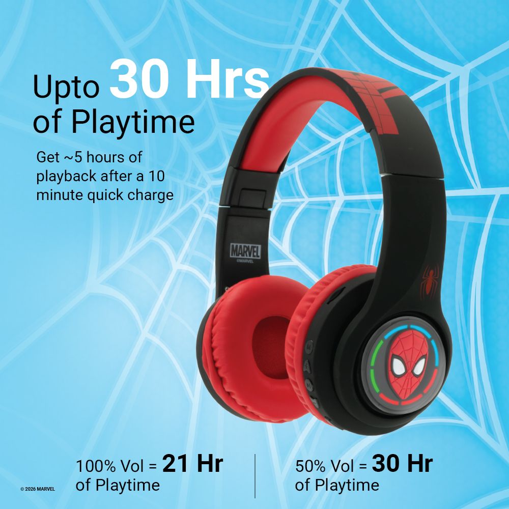 VOLKANO Marvel Spiderman 3D MV-3054-SM Bluetooth Headphone with Mic (Kids Friendly Volume, Over Ear, Red) VOLKANO Marvel Spiderman 3D MV-3054-SM Bluetooth Headphone with Mic (Kids Friendly Volume, Over Ear, Red)_5