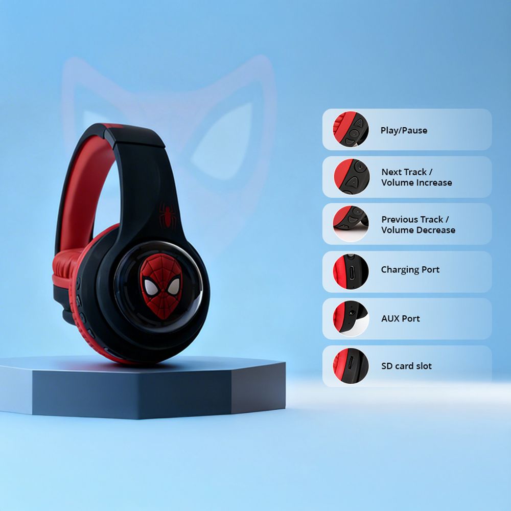VOLKANO Marvel Spiderman 3D MV-3054-SM Bluetooth Headphone with Mic (Kids Friendly Volume, Over Ear, Red) VOLKANO Marvel Spiderman 3D MV-3054-SM Bluetooth Headphone with Mic (Kids Friendly Volume, Over Ear, Red)_6