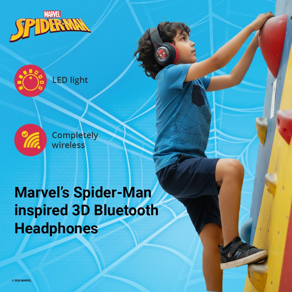 VOLKANO Marvel Spiderman 3D MV-3054-SM Bluetooth Headphone with Mic (Kids Friendly Volume, Over Ear, Red) VOLKANO Marvel Spiderman 3D MV-3054-SM Bluetooth Headphone with Mic (Kids Friendly Volume, Over Ear, Red)_7