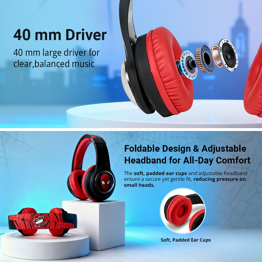 VOLKANO Marvel Spiderman 3D MV-3054-SM Bluetooth Headphone with Mic (Kids Friendly Volume, Over Ear, Red) VOLKANO Marvel Spiderman 3D MV-3054-SM Bluetooth Headphone with Mic (Kids Friendly Volume, Over Ear, Red)_9