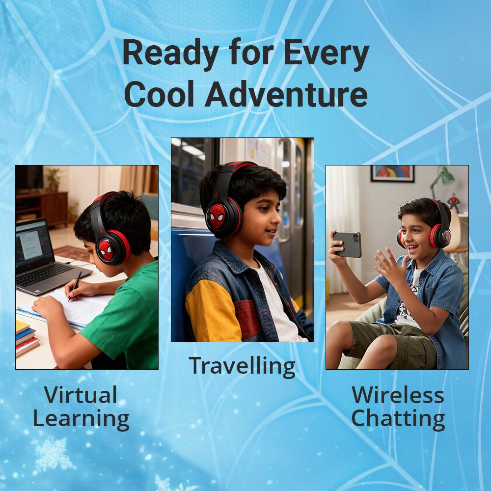 VOLKANO Marvel Spiderman 3D MV-3054-SM Bluetooth Headphone with Mic (Kids Friendly Volume, Over Ear, Red) VOLKANO Marvel Spiderman 3D MV-3054-SM Bluetooth Headphone with Mic (Kids Friendly Volume, Over Ear, Red)_10