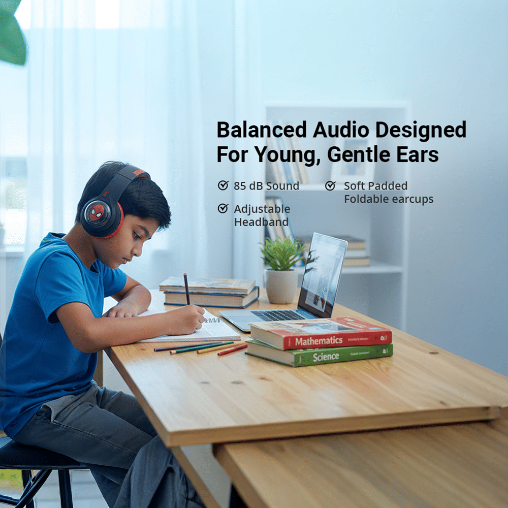 VOLKANO Marvel Spiderman 3D MV-3054-SM Bluetooth Headphone with Mic (Kids Friendly Volume, Over Ear, Red) VOLKANO Marvel Spiderman 3D MV-3054-SM Bluetooth Headphone with Mic (Kids Friendly Volume, Over Ear, Red)_12