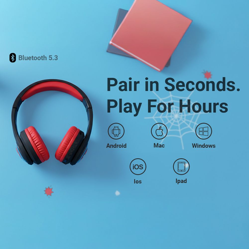 VOLKANO Marvel Spiderman 3D MV-3054-SM Bluetooth Headphone with Mic (Kids Friendly Volume, Over Ear, Red) VOLKANO Marvel Spiderman 3D MV-3054-SM Bluetooth Headphone with Mic (Kids Friendly Volume, Over Ear, Red)_13