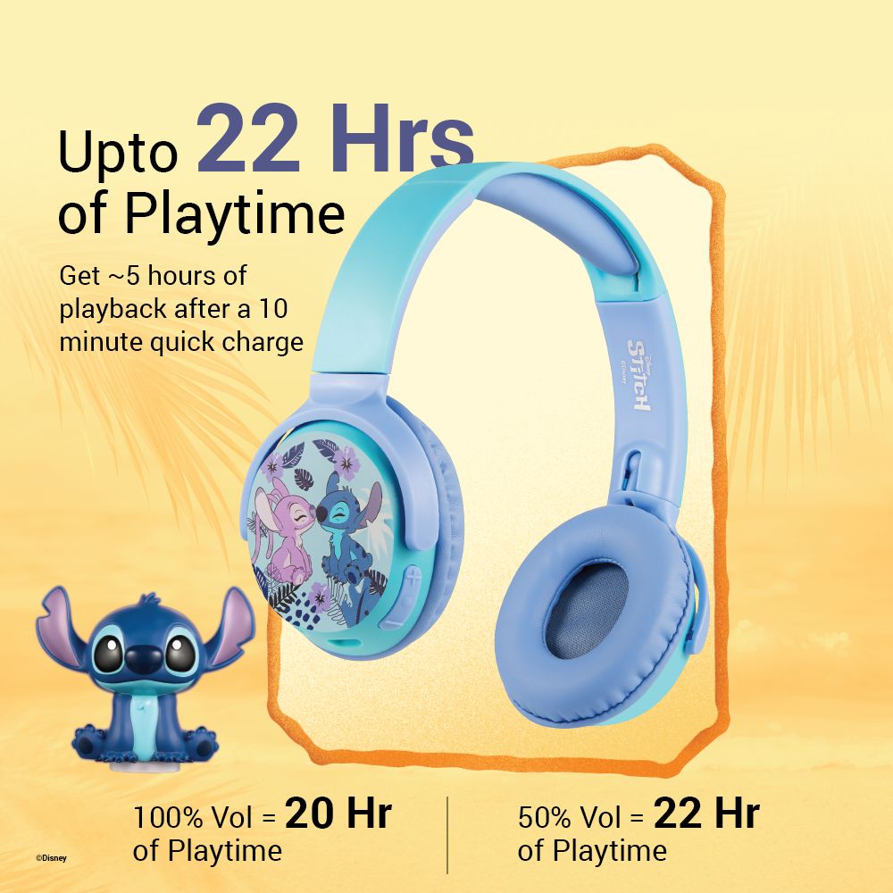 VOLKANO Disney Stitch DY-5060-ST Bluetooth Headphone with Mic (Kids Friendly Volume, Over Ear, Blue) VOLKANO Disney Stitch DY-5060-ST Bluetooth Headphone with Mic (Kids Friendly Volume, Over Ear, Blue)_4