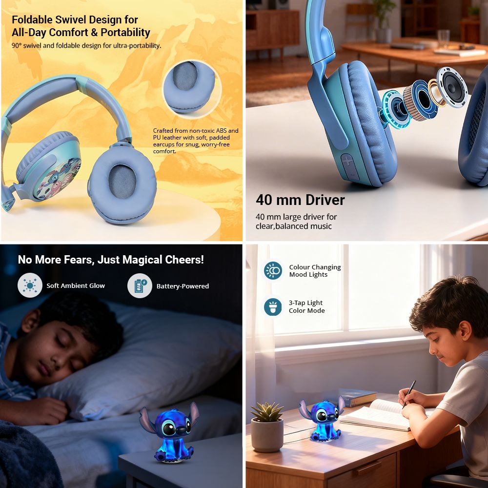 VOLKANO Disney Stitch DY-5060-ST Bluetooth Headphone with Mic (Kids Friendly Volume, Over Ear, Blue) VOLKANO Disney Stitch DY-5060-ST Bluetooth Headphone with Mic (Kids Friendly Volume, Over Ear, Blue)_7