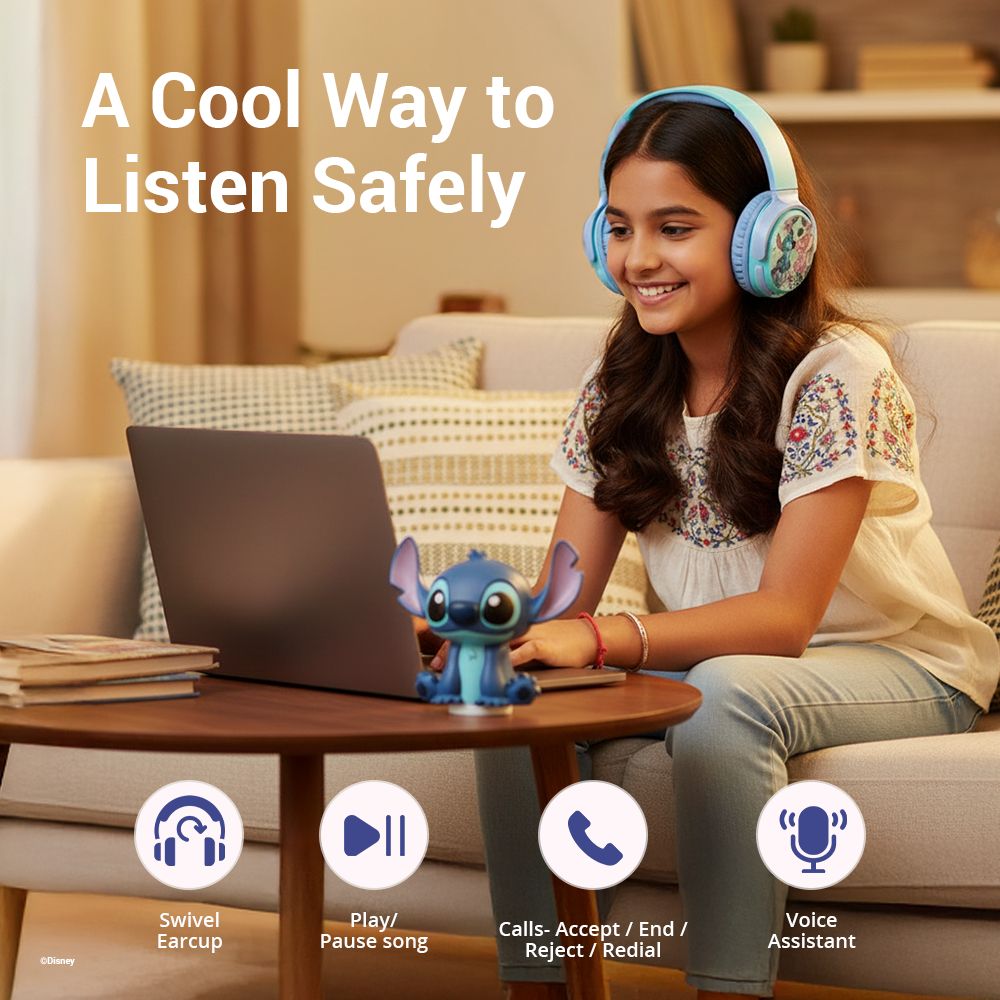 VOLKANO Disney Stitch DY-5060-ST Bluetooth Headphone with Mic (Kids Friendly Volume, Over Ear, Blue) VOLKANO Disney Stitch DY-5060-ST Bluetooth Headphone with Mic (Kids Friendly Volume, Over Ear, Blue)_8