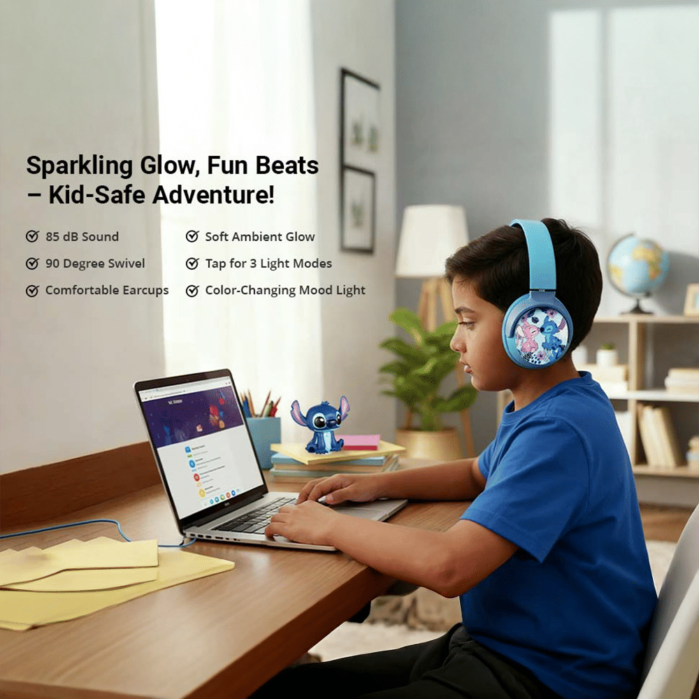 VOLKANO Disney Stitch DY-5060-ST Bluetooth Headphone with Mic (Kids Friendly Volume, Over Ear, Blue) VOLKANO Disney Stitch DY-5060-ST Bluetooth Headphone with Mic (Kids Friendly Volume, Over Ear, Blue)_11
