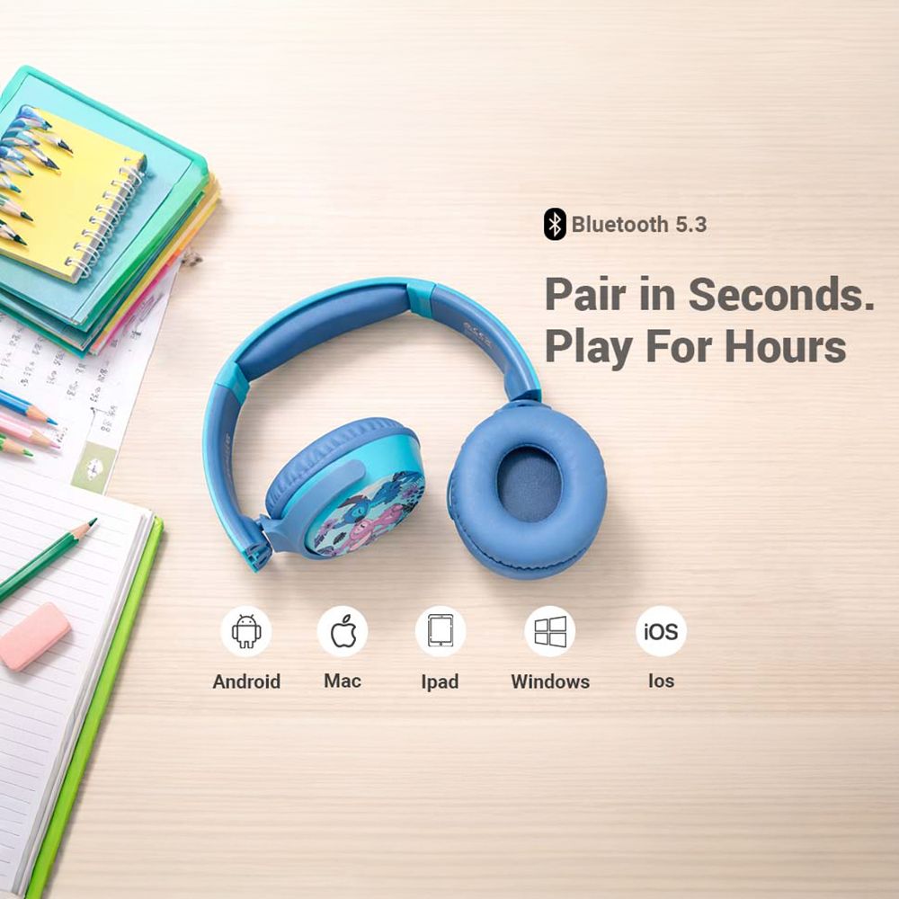 VOLKANO Disney Stitch DY-5060-ST Bluetooth Headphone with Mic (Kids Friendly Volume, Over Ear, Blue) VOLKANO Disney Stitch DY-5060-ST Bluetooth Headphone with Mic (Kids Friendly Volume, Over Ear, Blue)_12