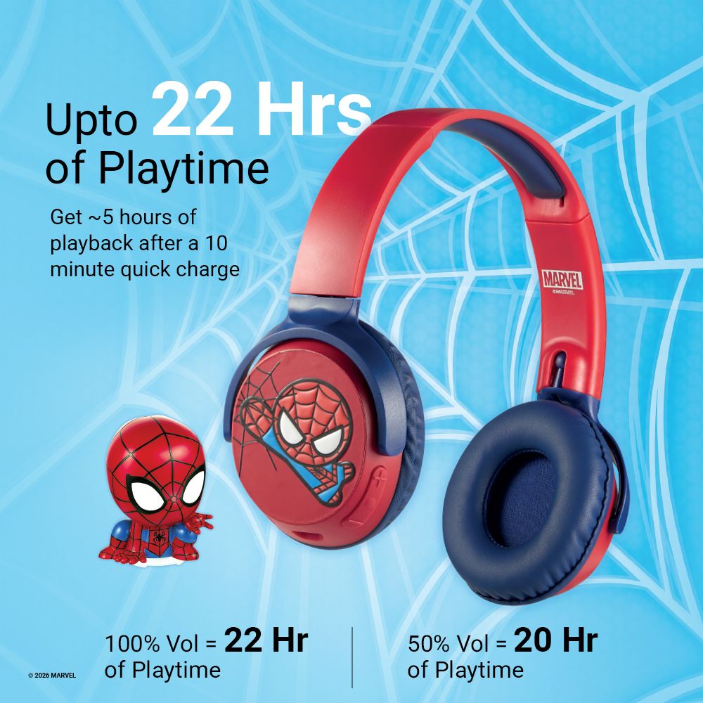 VOLKANO Marvel Spiderman MV-5060-SM Bluetooth Headphone with Mic (Kids Friendly Volume, Over Ear, Red) VOLKANO Marvel Spiderman MV-5060-SM Bluetooth Headphone with Mic (Kids Friendly Volume, Over Ear, Red)_4