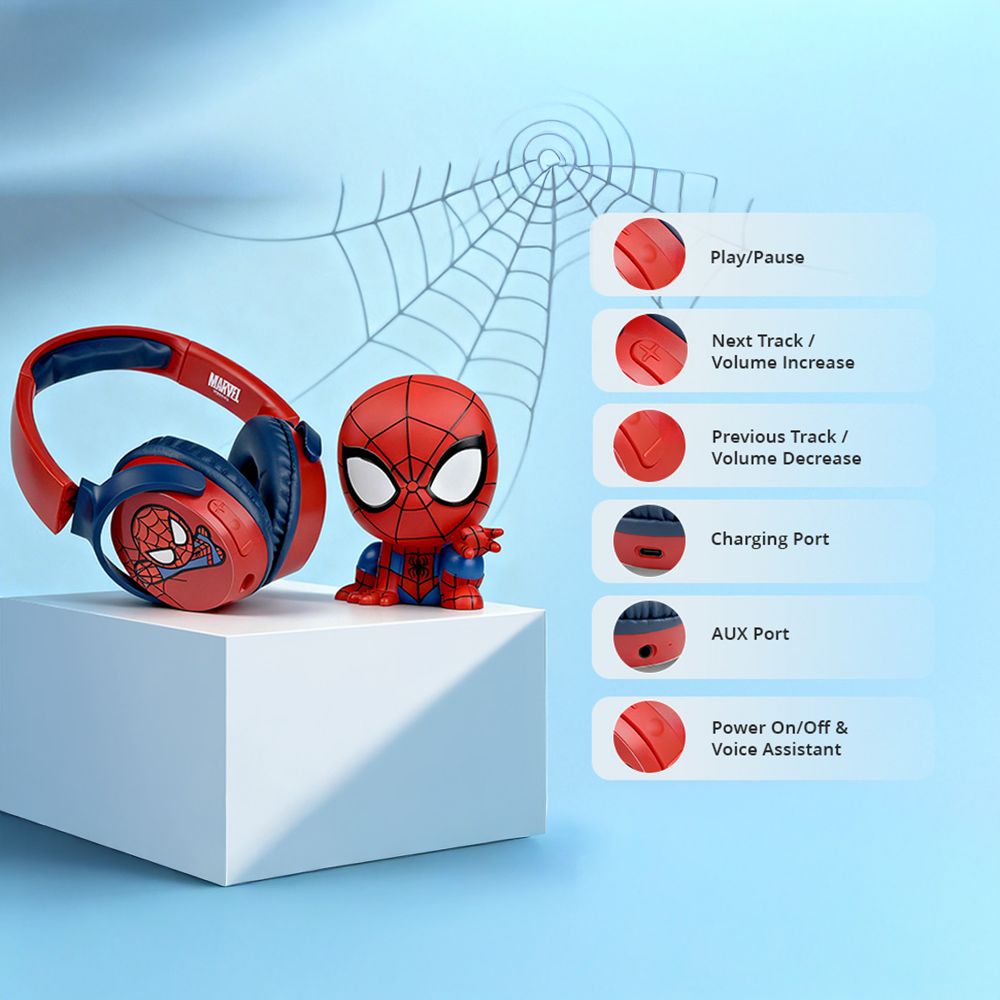 VOLKANO Marvel Spiderman MV-5060-SM Bluetooth Headphone with Mic (Kids Friendly Volume, Over Ear, Red) VOLKANO Marvel Spiderman MV-5060-SM Bluetooth Headphone with Mic (Kids Friendly Volume, Over Ear, Red)_5