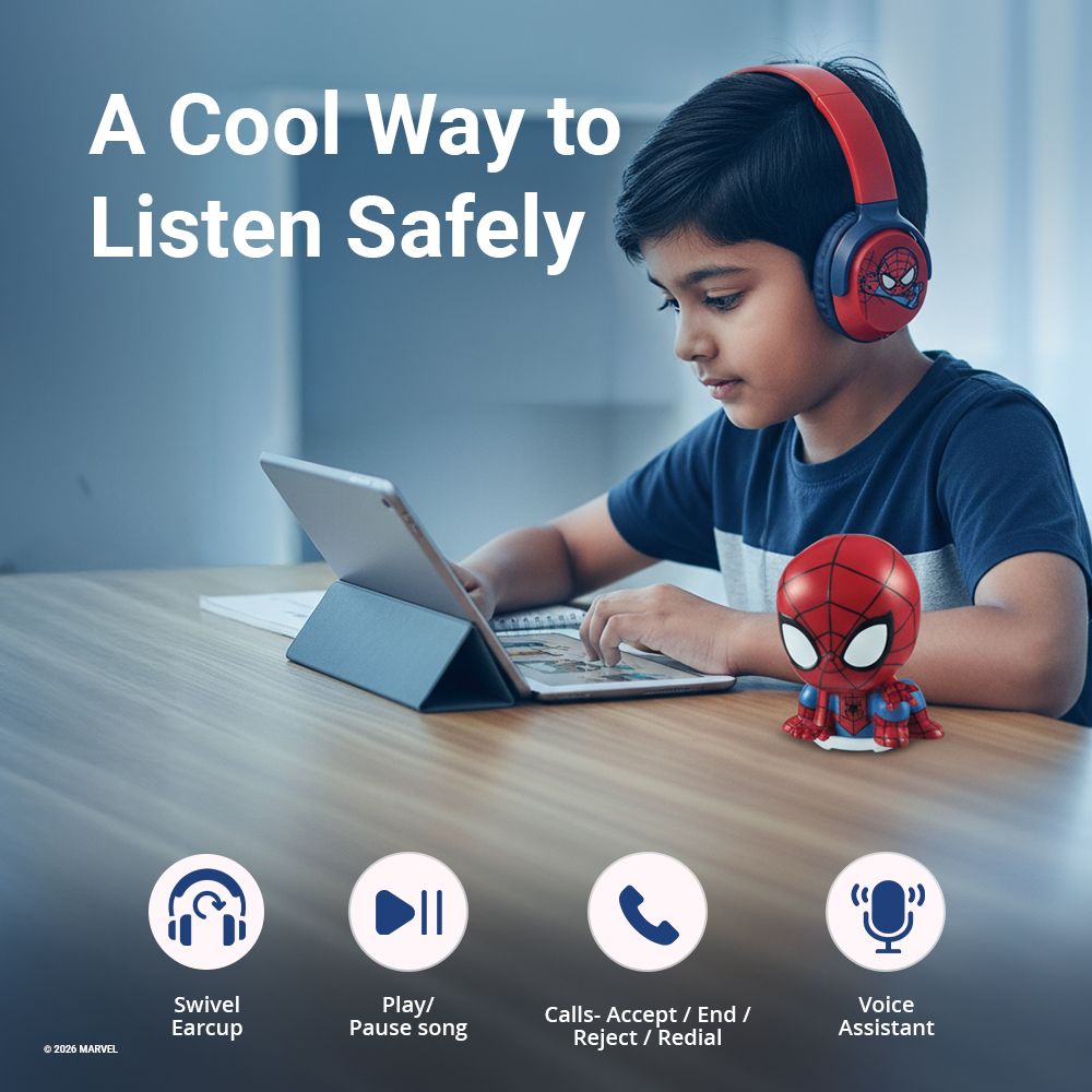 VOLKANO Marvel Spiderman MV-5060-SM Bluetooth Headphone with Mic (Kids Friendly Volume, Over Ear, Red) VOLKANO Marvel Spiderman MV-5060-SM Bluetooth Headphone with Mic (Kids Friendly Volume, Over Ear, Red)_7