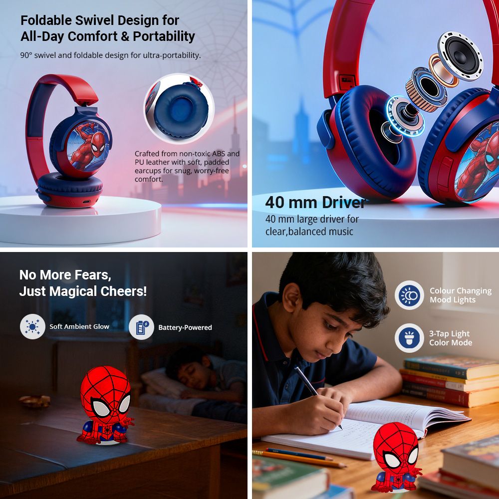 VOLKANO Marvel Spiderman MV-5060-SM Bluetooth Headphone with Mic (Kids Friendly Volume, Over Ear, Red) VOLKANO Marvel Spiderman MV-5060-SM Bluetooth Headphone with Mic (Kids Friendly Volume, Over Ear, Red)_8
