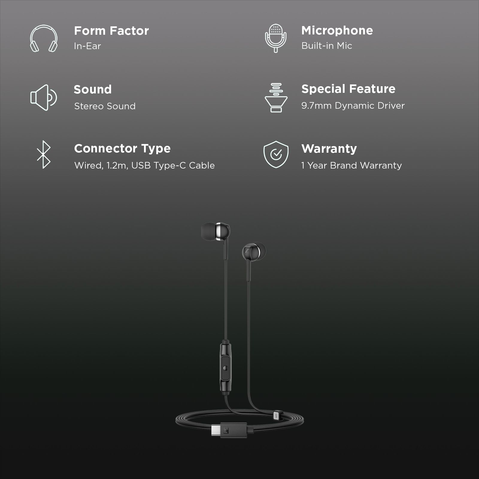 SENNHEISER CX 80 U Wired Earphone with Mic (USB Type-C Connector, In Ear, Black)_2