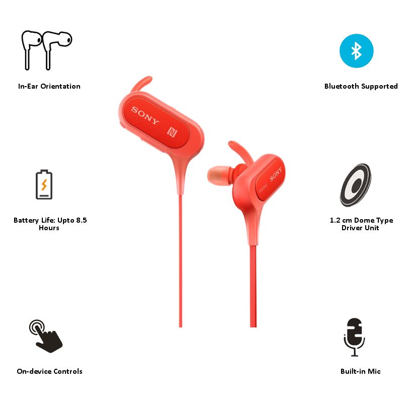 SONY MDR-XB50BSRZE Neckband (IPX4 Waterproof, One Touch Connectivity, Red) SONY MDR-XB50BSRZE Neckband (IPX4 Waterproof, One Touch Connectivity, Red)_3