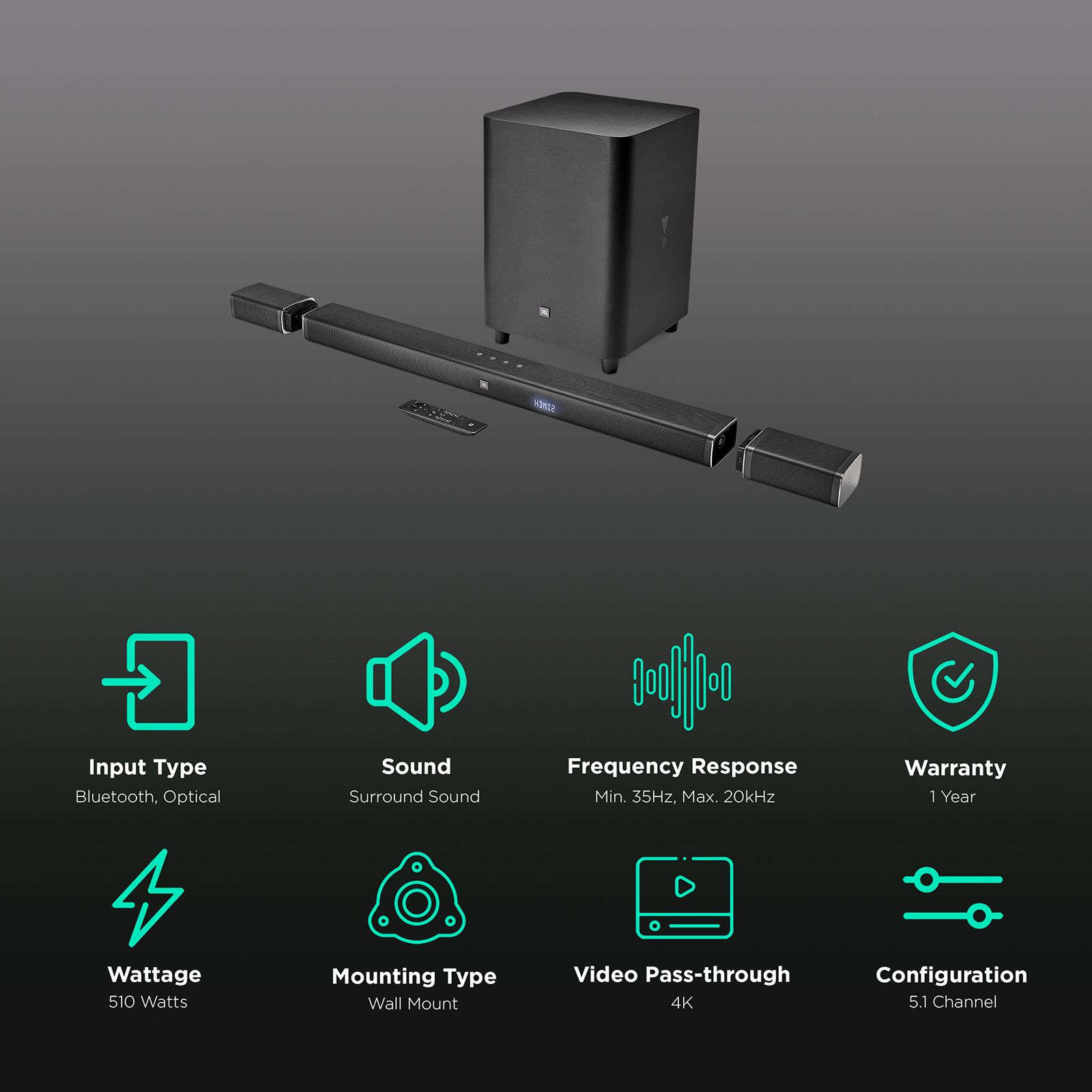 JBL Bar 510W Bluetooth Soundbar with Remote (Surround Sound, 5.1 Channel, Black)_2
