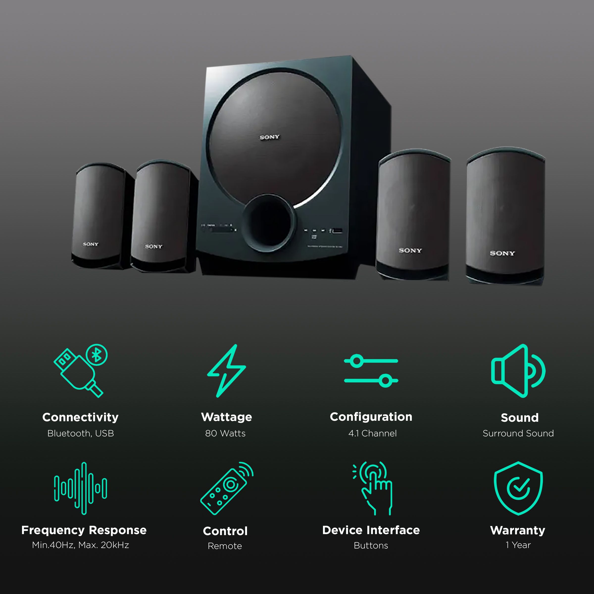 SONY SA-D40 4.1 80W Multimedia Speaker (Surround Sound, 4.1 Channel, Black)_2