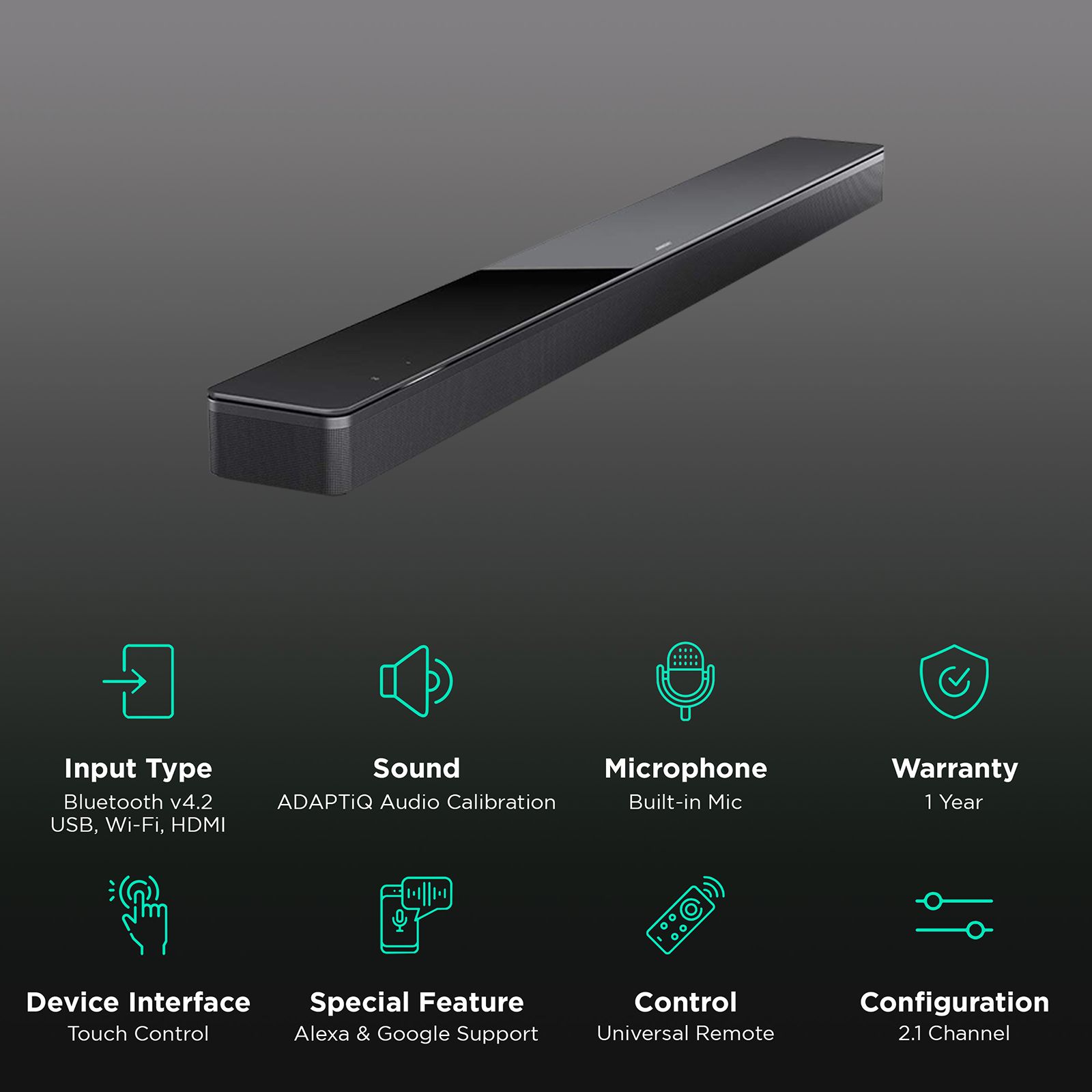 BOSE 700 Bluetooth Soundbar with Remote (ADAPTiQ Audio Calibration, 2.1 Channel, Black)_2