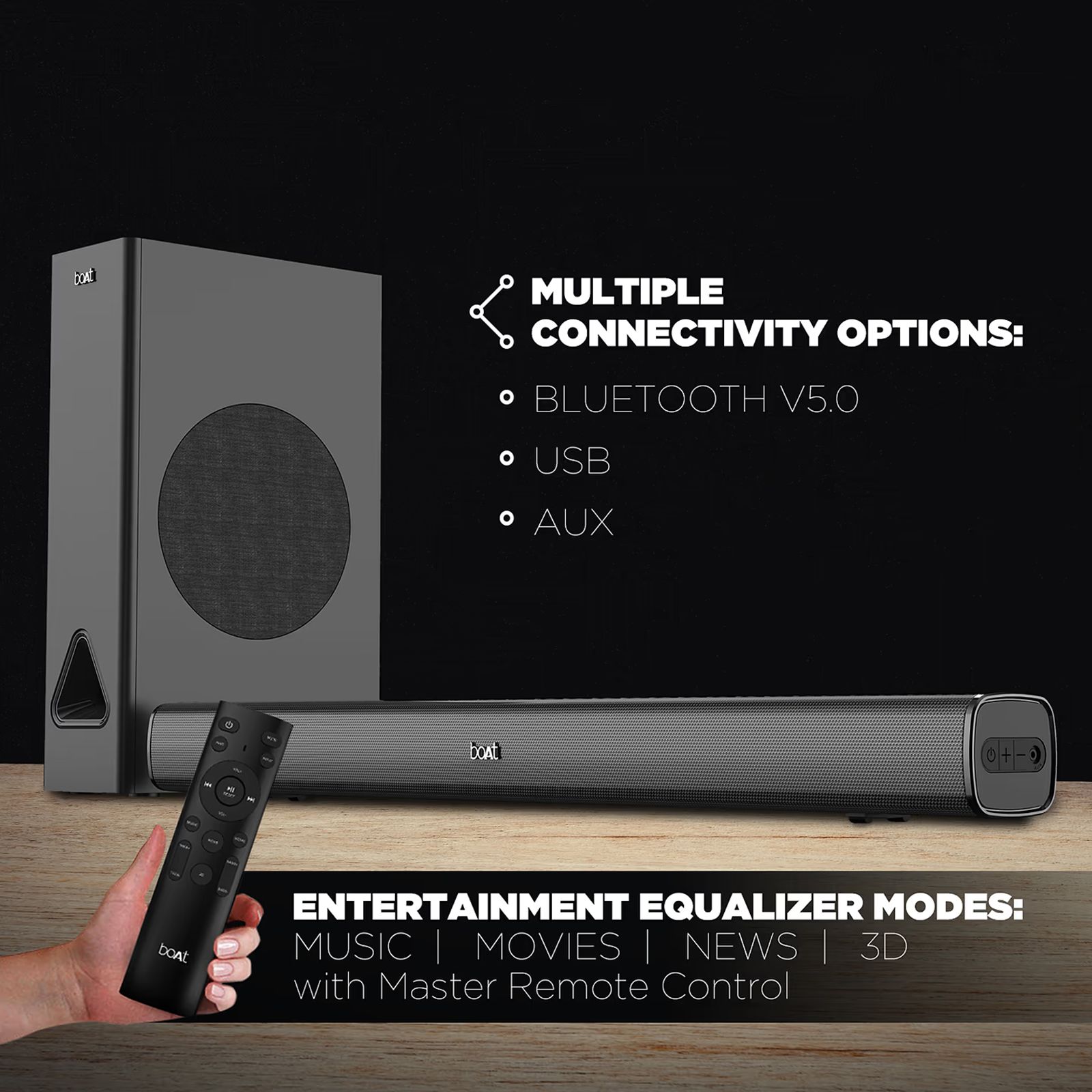 boAt Aavante Bar 1280 120W Bluetooth Soundbar with Remote (Surround Sound, 2.1 Channel, Black) boAt Aavante Bar 1280 120W Bluetooth Soundbar with Remote (Surround Sound, 2.1 Channel, Black)_10