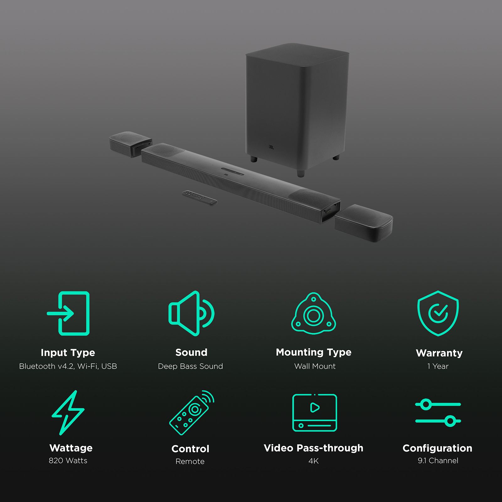 JBL Bar 820W Bluetooth Soundbar with Remote (Dolby Atmos, 9.1 Channel, Black) JBL Bar 820W Bluetooth Soundbar with Remote (Dolby Atmos, 9.1 Channel, Black)_2