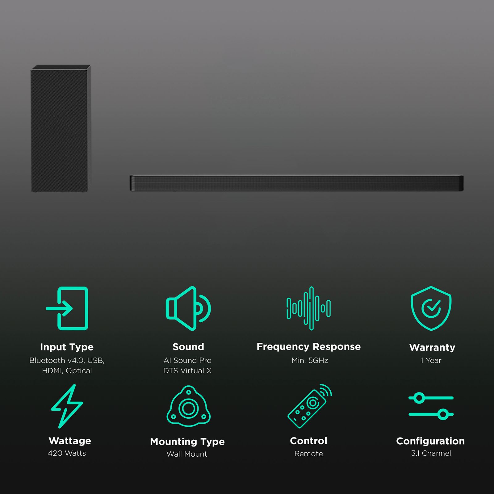 LG SN6Y.DINDLLK 420W Bluetooth Soundbar with Remote (Dolby Digital, 3.1 Channel, Black)_2