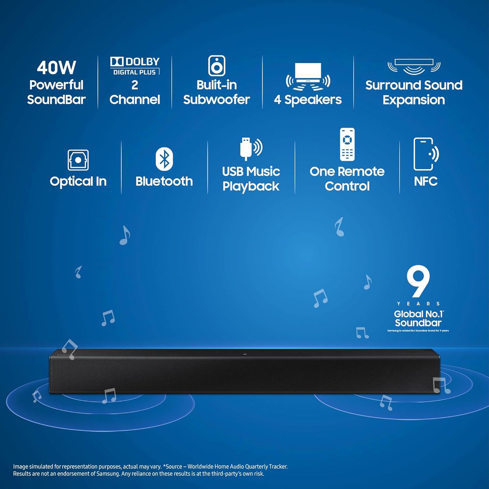 SAMSUNG HW-T400/XL 40W Bluetooth Soundbar with Remote (Dolby Atmos, 2.0 Channel, Black)_9