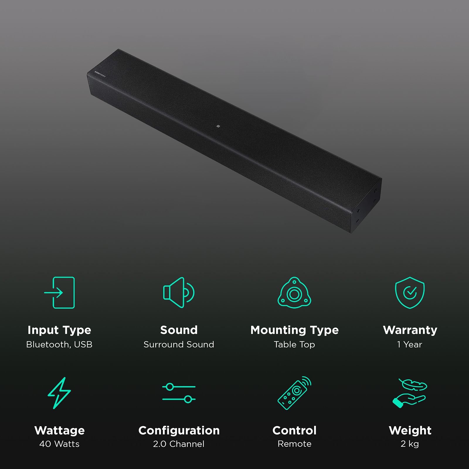 SAMSUNG HW-T400/XL 40W Bluetooth Soundbar with Remote (Dolby Atmos, 2.0 Channel, Black)_2