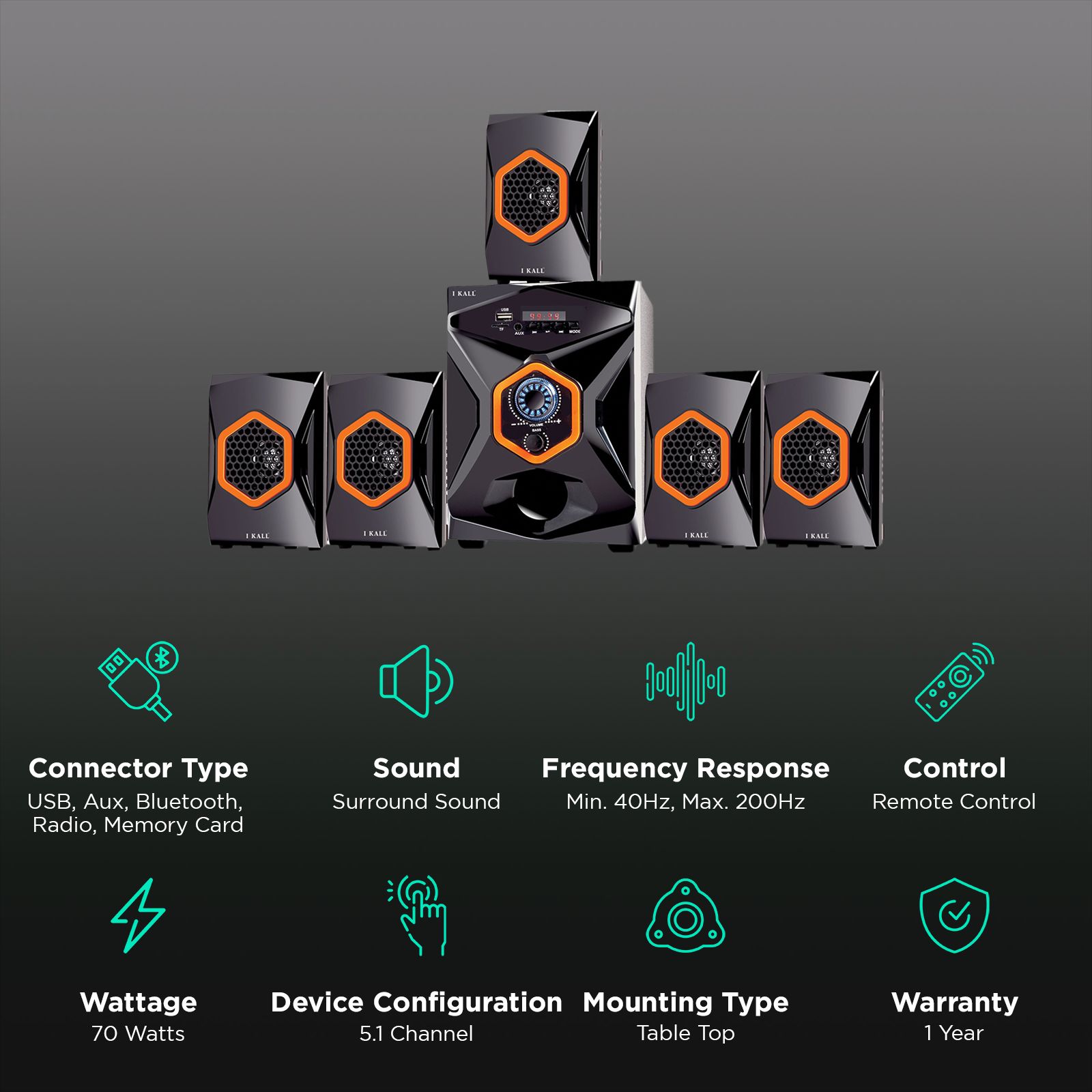 I KALL IK-555 70W Bluetooth Home Theatre with Remote (5.1 Channel, Black) I KALL IK-555 70W Bluetooth Home Theatre with Remote (5.1 Channel, Black)_2