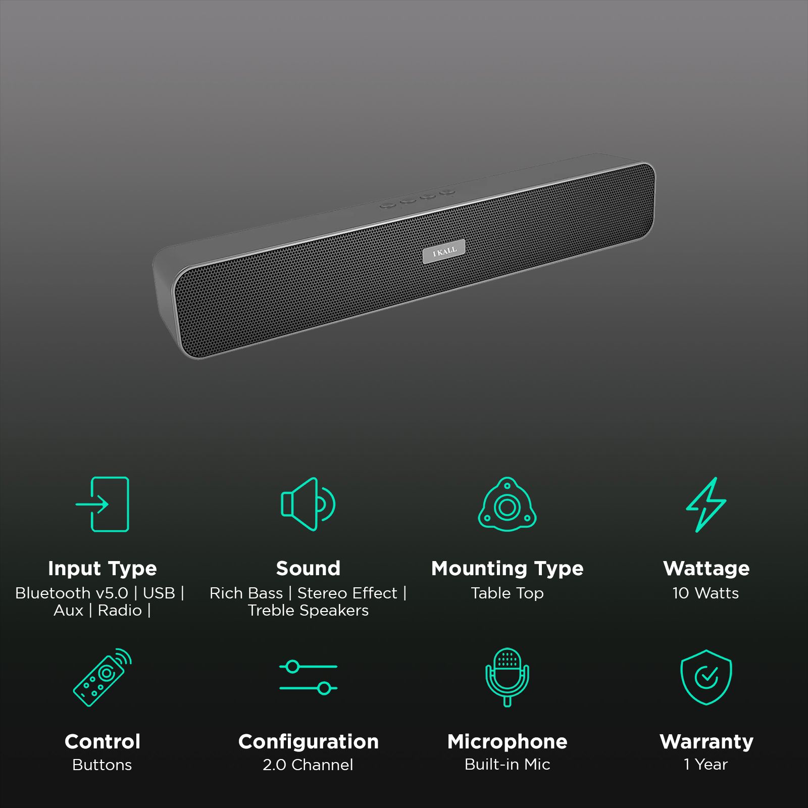 I KALL Portable Bluetooth Speaker 10W Sound Bar (Rich Bass, IK10, Black) I KALL Portable Bluetooth Speaker 10W Sound Bar (Rich Bass, IK10, Black)_2