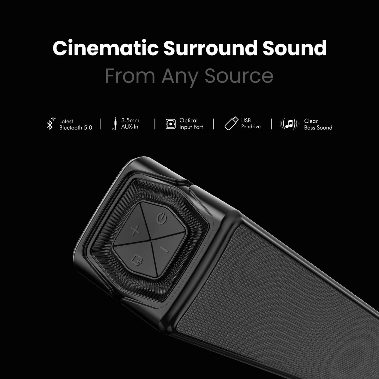 PORTRONICS Pure Sound One 60W Bluetooth Soundbar with Remote (Surround Sound, Stereo Channel, Black) PORTRONICS Pure Sound One 60W Bluetooth Soundbar with Remote (Surround Sound, Stereo Channel, Black)_6